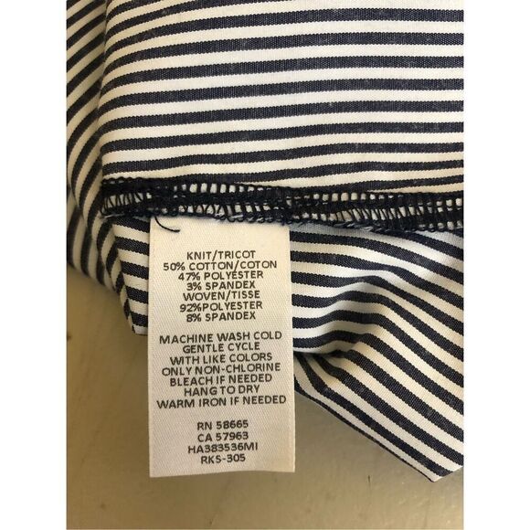 Halogen  Blouse Long Bell Sleeves  Navy Blue Striped Size S - Picture 13 of 13